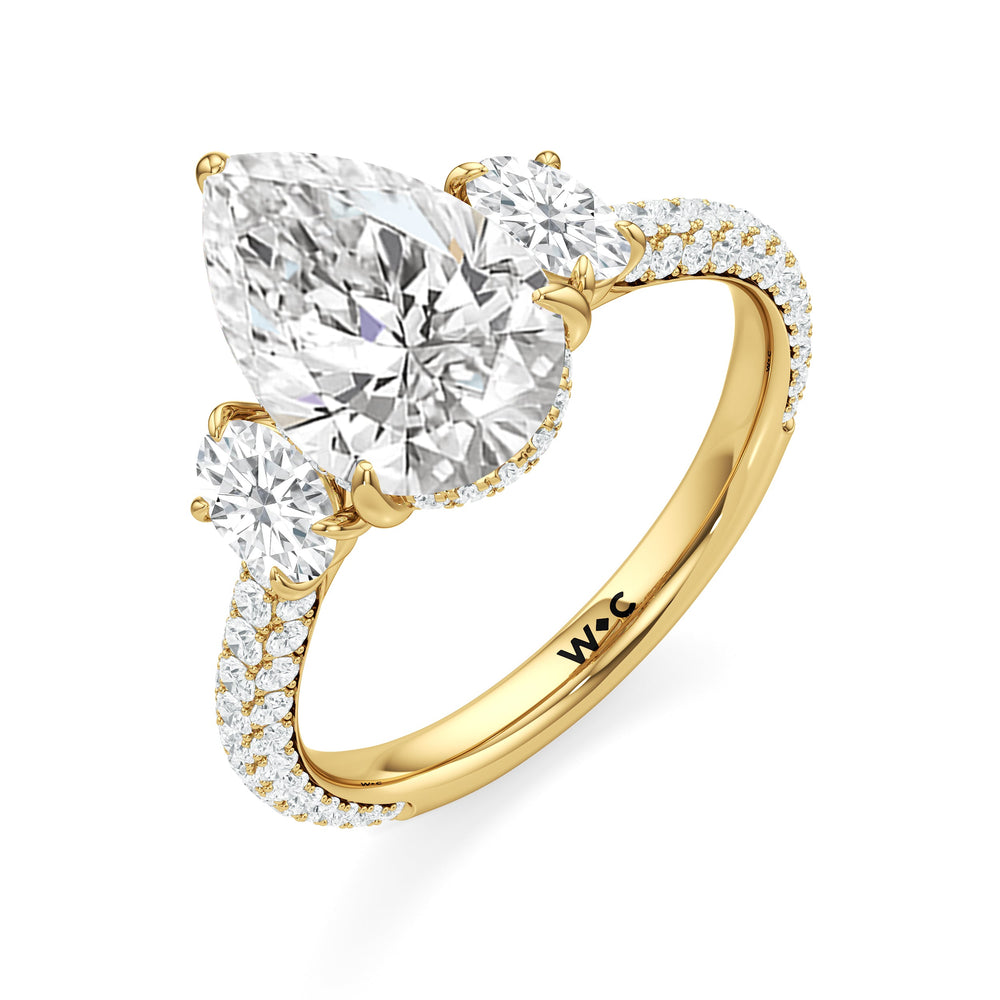 The Belle Three Stone Engagement Ring with Pear Cut Diamond in 14KT Yellow Gold view 3
