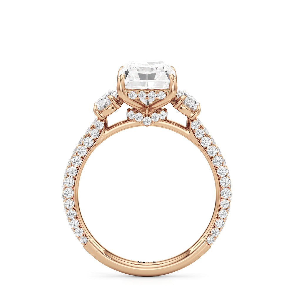 The Belle Three Stone Engagement Ring with Radiant Cut Diamond in 14KT Rose Gold view 2

