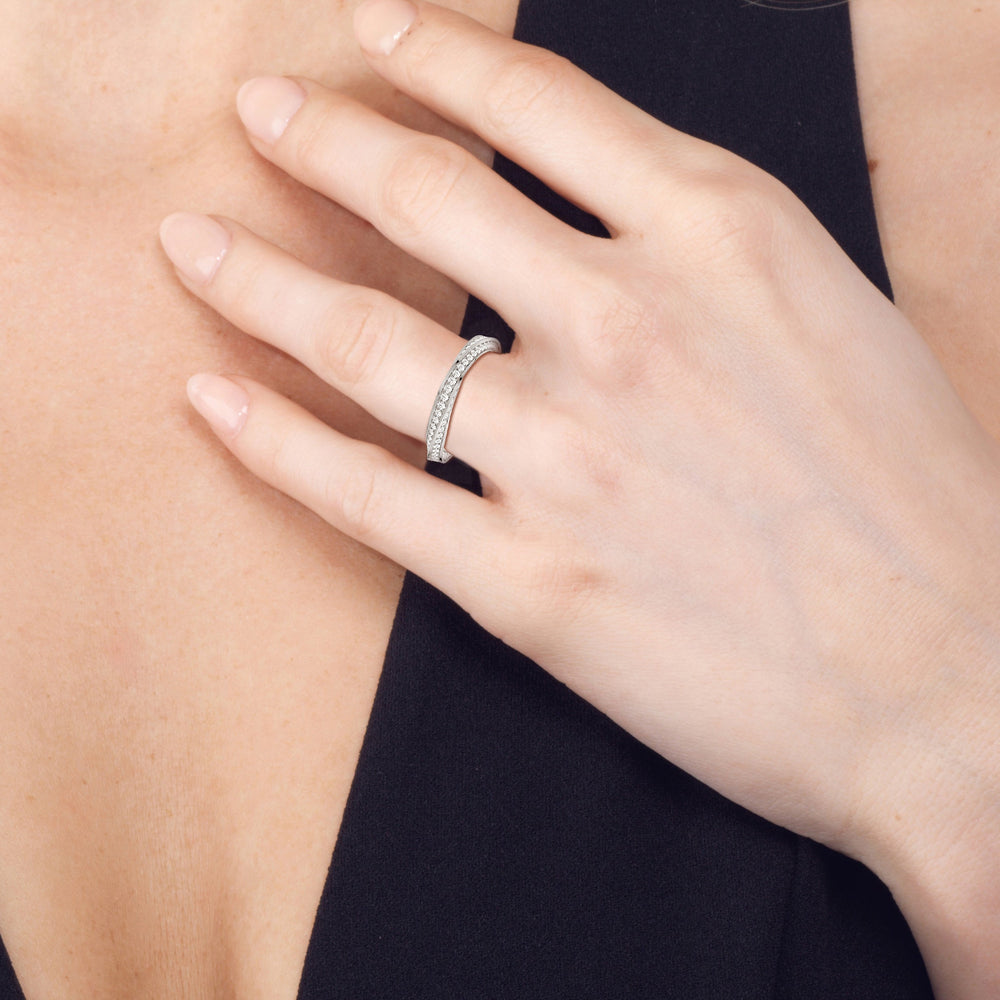 Model Wearing The Bond Diamond Wedding Band view