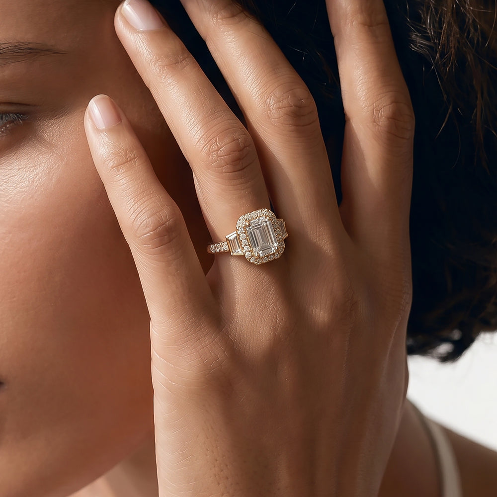 Emerald Cut The Steinman Ring with Lab Grown Diamond in 14KT Platinum view 3

