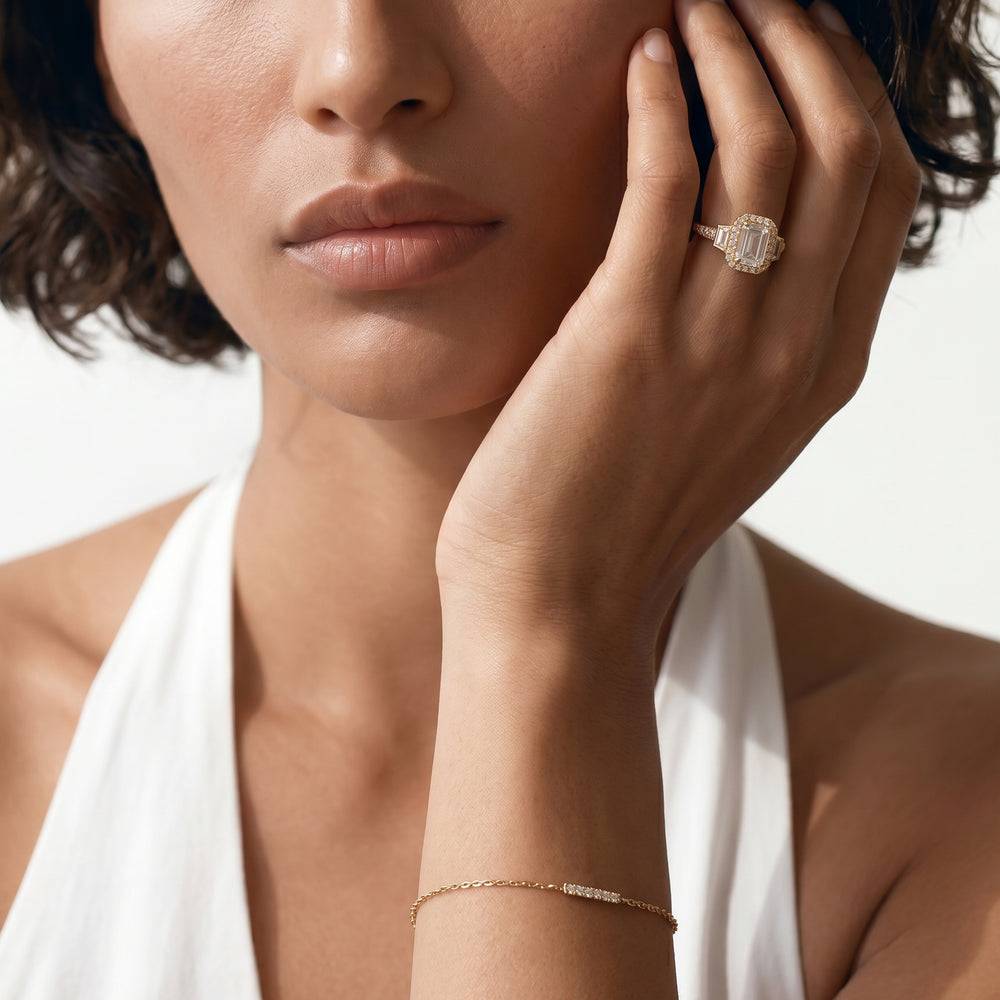 Emerald Cut The Steinman Ring with Lab Grown Diamond in 14KT Platinum view 4
