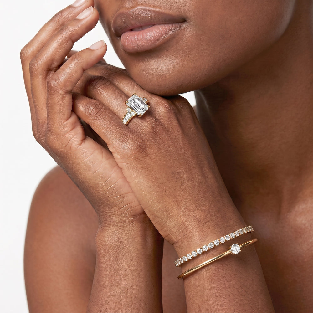 The Eastern Ring with Emerald Cut Diamond in 14KT Yellow Gold view 4
