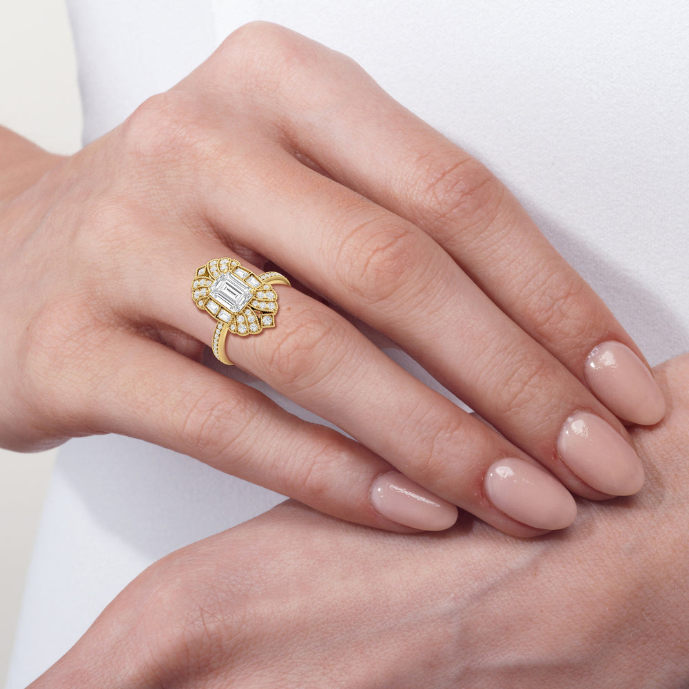 Model Wearing The Spire Ring with Lab Grown Diamond view