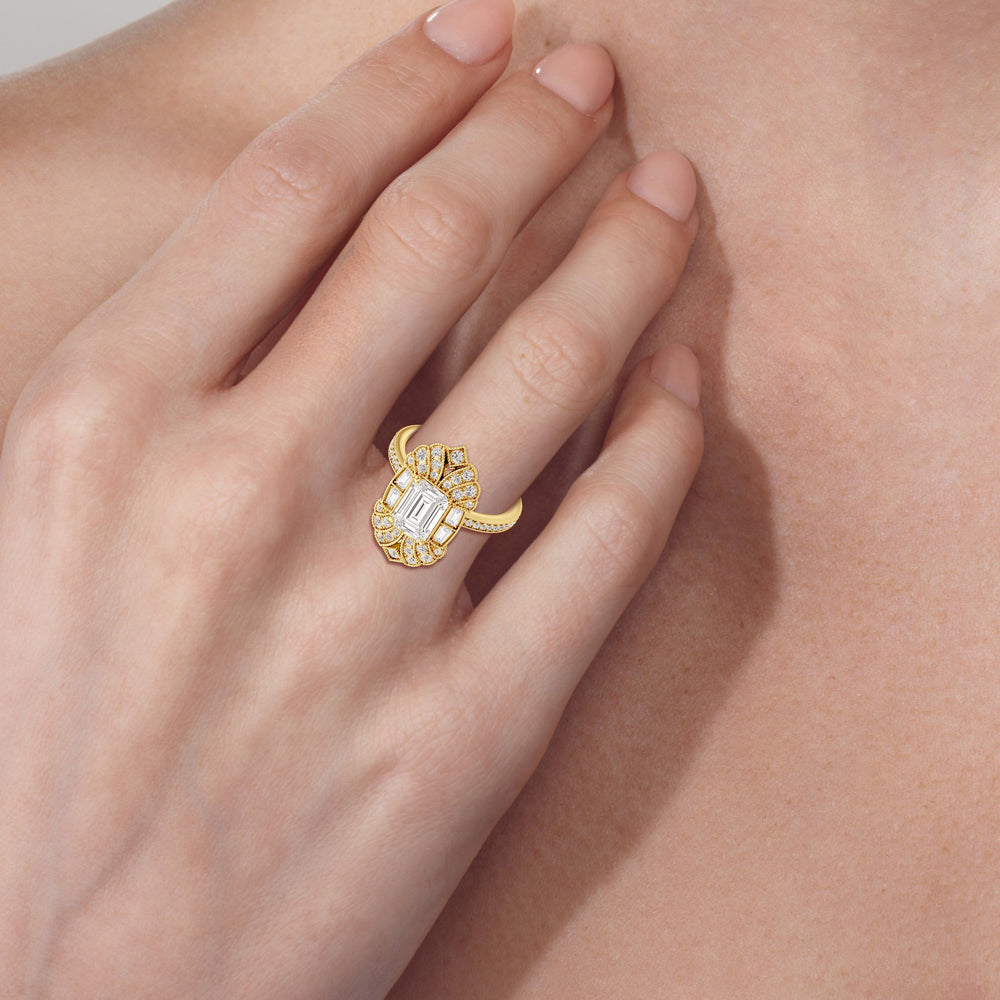 Model Wearing The Spire Ring (E+ VVS+) with Lab Grown Diamond view