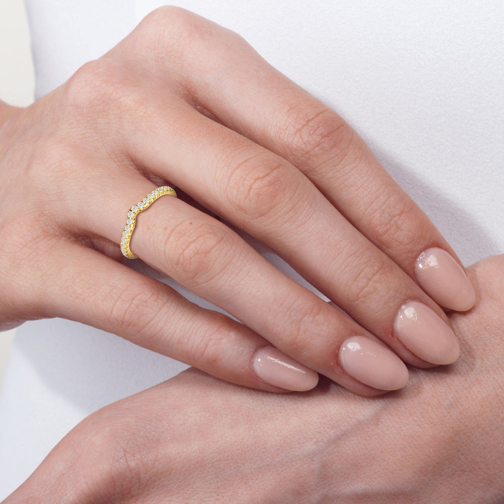 Model Wearing The W Pavé Diamond Wedding Band view