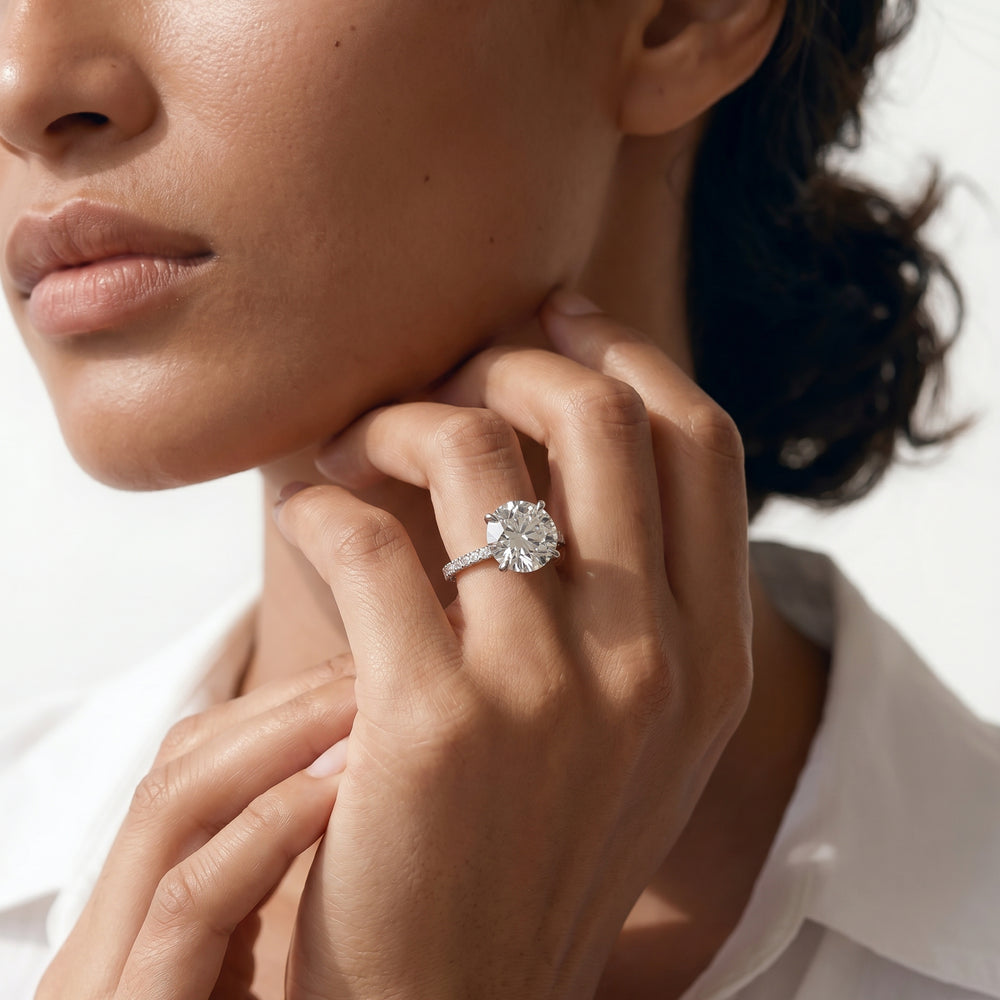 The W Pavé Engagement Ring with Oval Cut Diamond in 14KT Rose Gold & Platinum view 3
