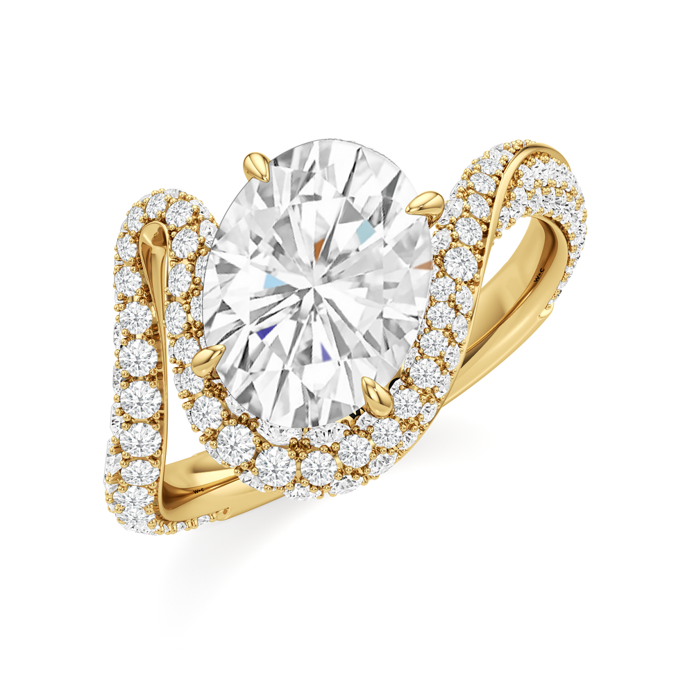 Oval Cut The Cascade Engagement Ring with Lab Grown Diamond in 14KT Yellow Gold view 3
