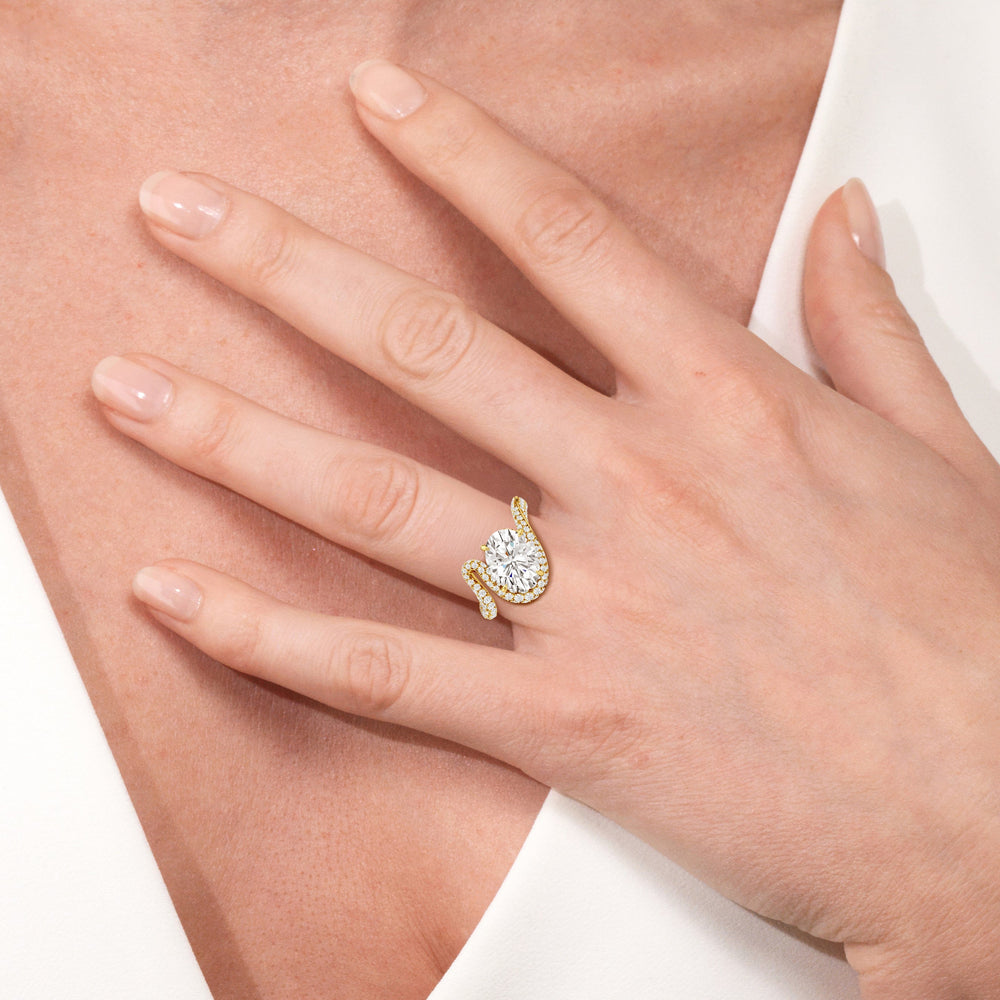 Model Wearing The Cascade Engagement Ring with Lab Grown Diamond view