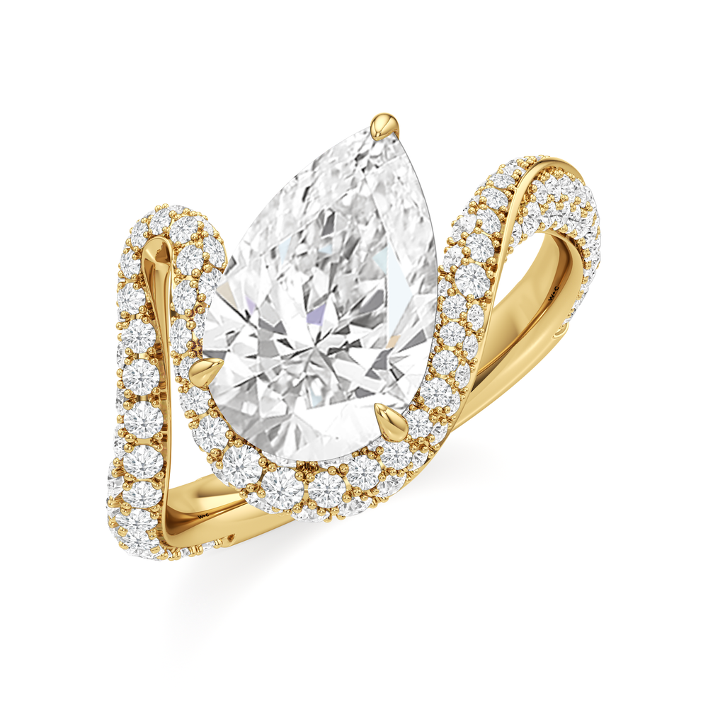 Pear Cut The Cascade Engagement Ring with Lab Grown Diamond in 14KT Yellow Gold view 3
