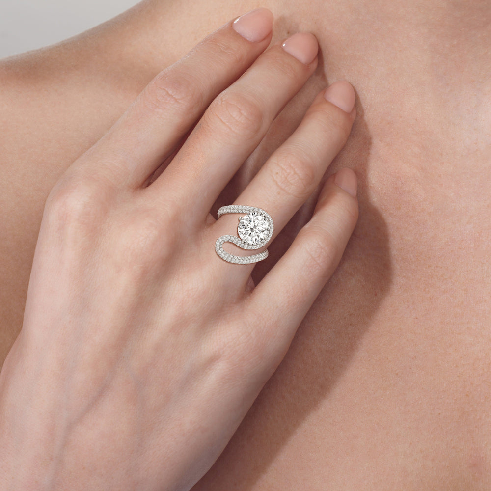 Model Wearing The Marina Engagement Ring with Lab Grown Diamond view