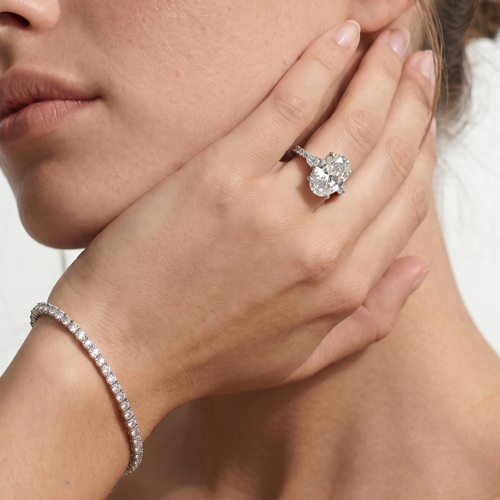 Oval Cut The Cassatt Pear Three Stone Engagement Ring with Lab Grown Diamond in 14KT Rose Gold view 4
