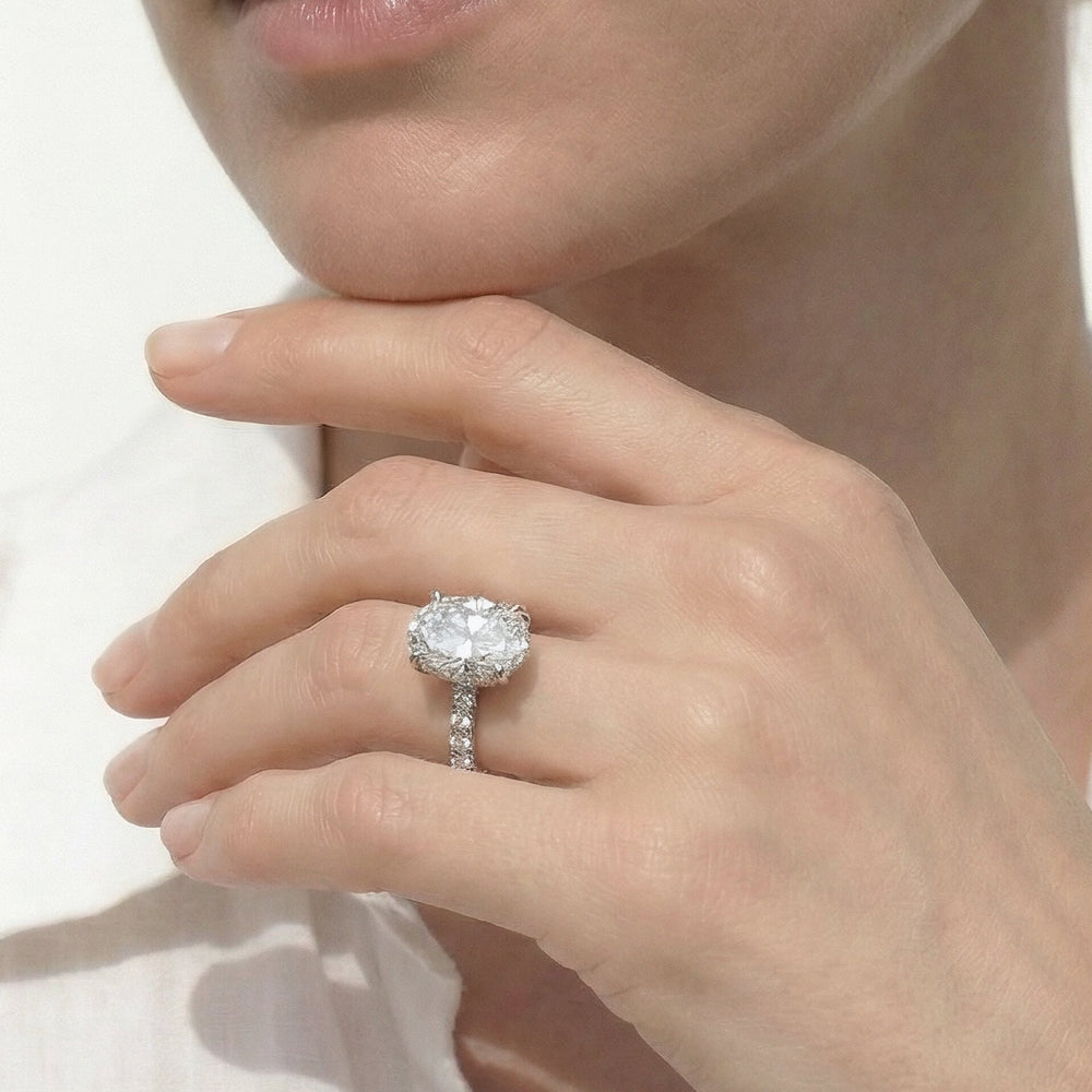 Élan Hidden Halo Engagement Ring with Emerald Cut Diamond in 14KT Platinum view 3
