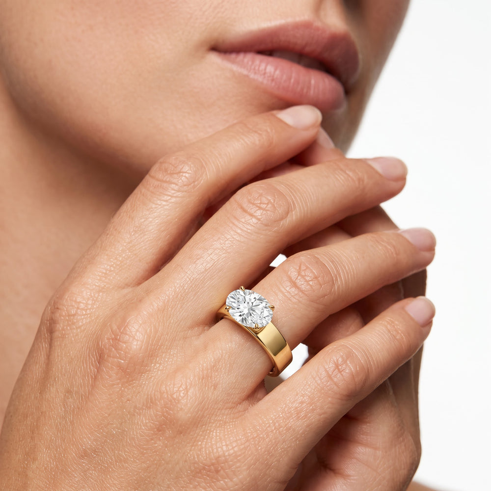 Aurora Wide Band Engagement Ring with West Oval Cut Diamond in 14KT Platinum view 2
