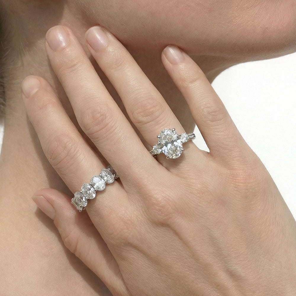 Elongated Cushion Cut The Seraphine Round Three Stone Ring with Lab Grown Diamond in 14KT Rose Gold view 8
