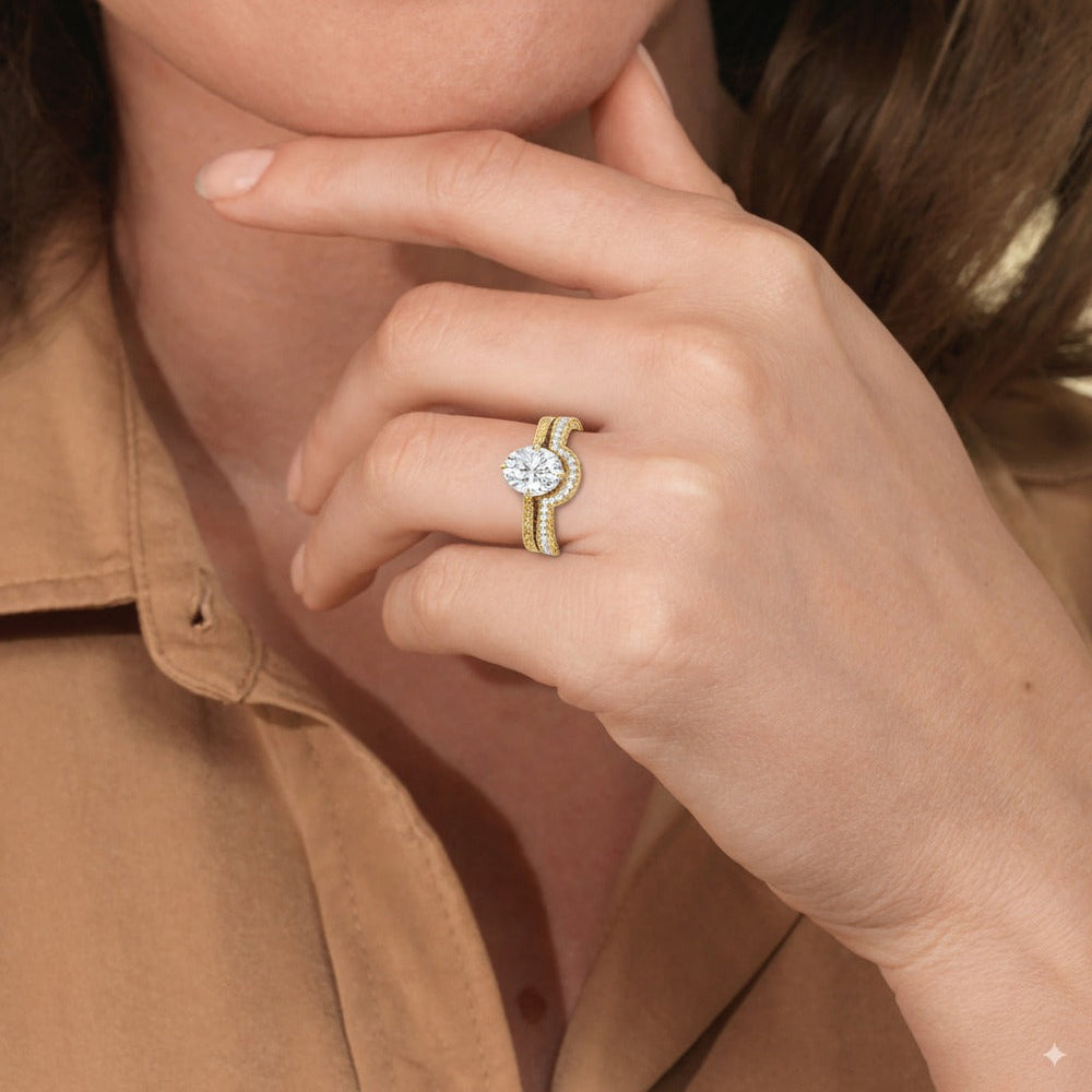 Model Wearing The Elodie Diamond Wedding Band view