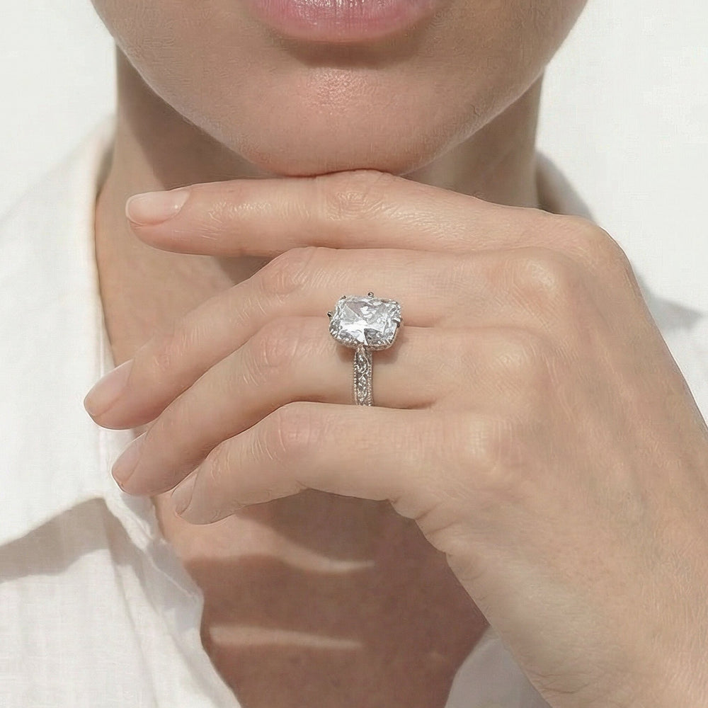 The Seraphine Low-Profile Ring with Elongated Cushion Cut Diamond in 14KT Yellow Gold view 3
