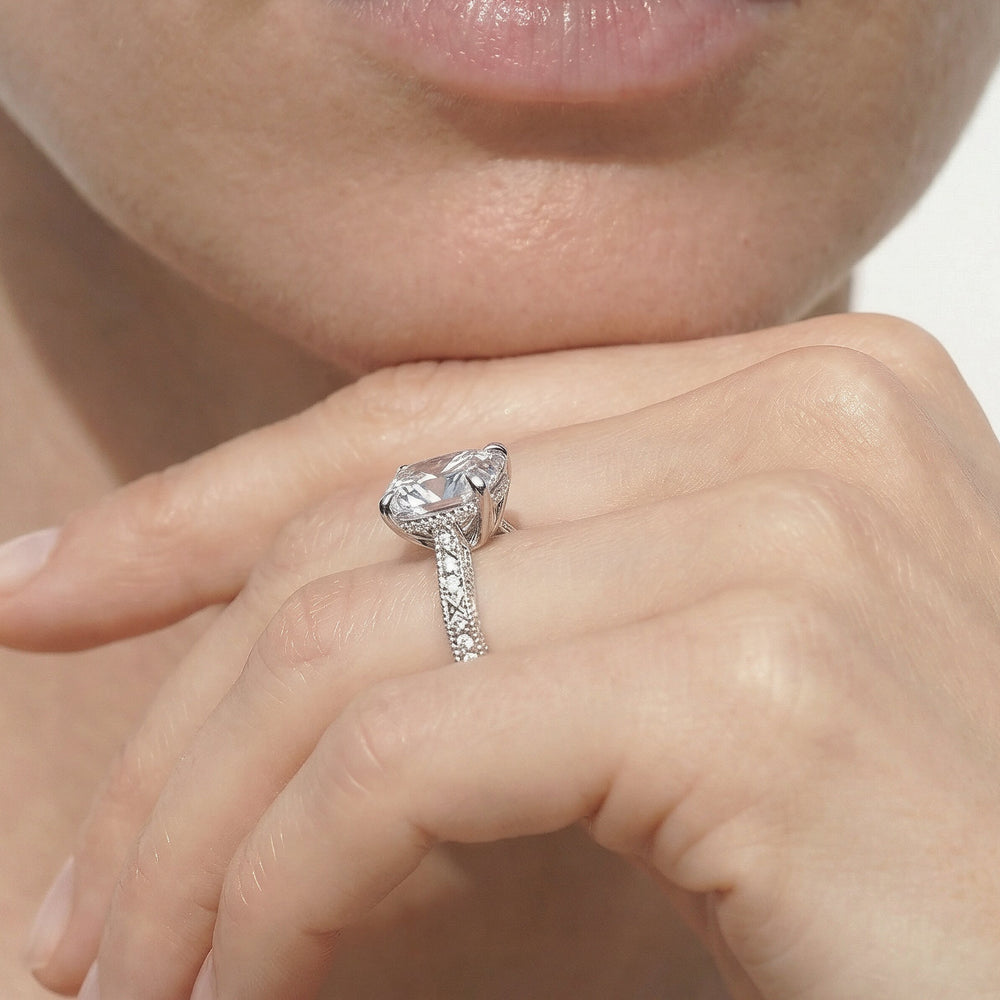 The Seraphine Low-Profile Ring with Emerald Cut Diamond in 14KT Platinum view 4

