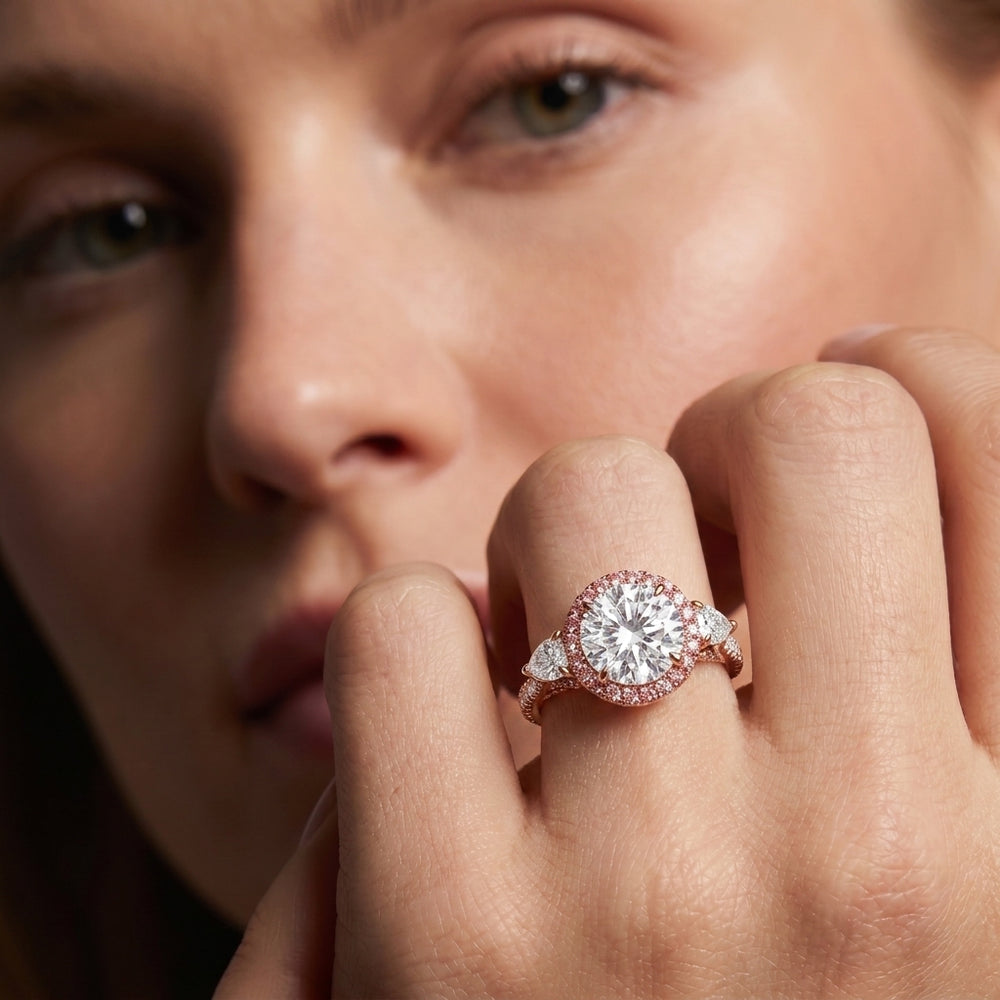 The Dahlia Ring with Round Cut Diamond in 14KT White & Rose Gold view 3

