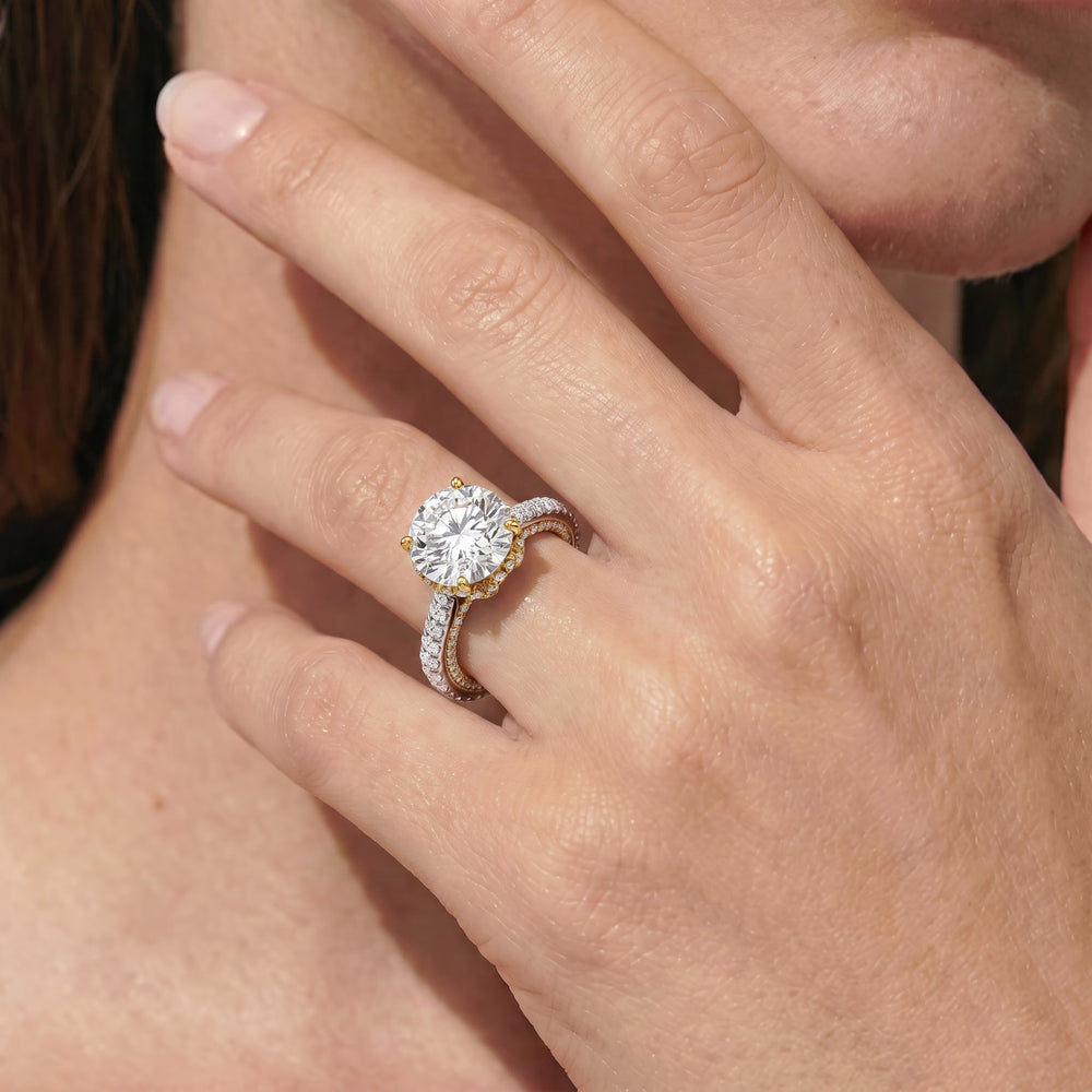 The Chrysler Pavé Ring with Emerald Cut Diamond in 14KT White & Rose Gold view 4
