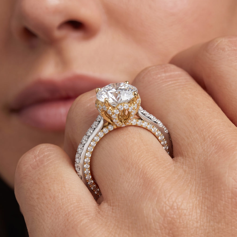The Chrysler Pavé Ring with Round Cut Diamond in 14KT Rose Gold view 3
