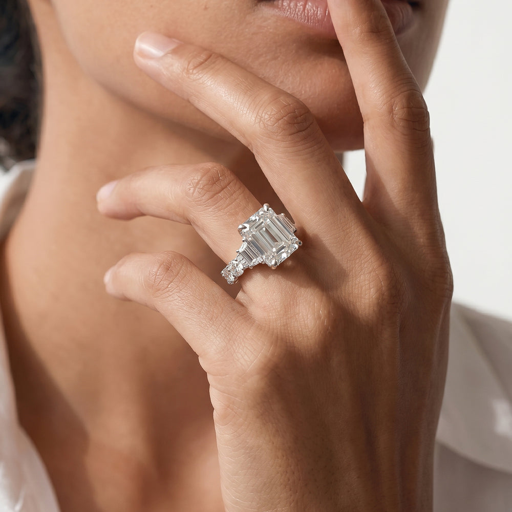Radiant Cut The Fulton Three Stone Trapezoid Ring with Lab Grown Diamond in 14KT Yellow Gold view 3
