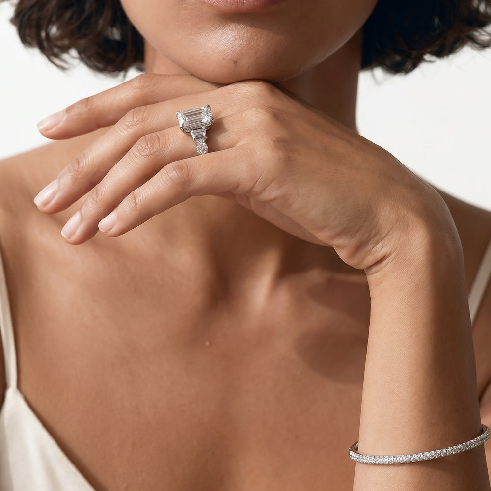 Emerald Cut The Fulton Three Stone Trapezoid Ring with Lab Grown Diamond in 14KT Yellow Gold view 5
