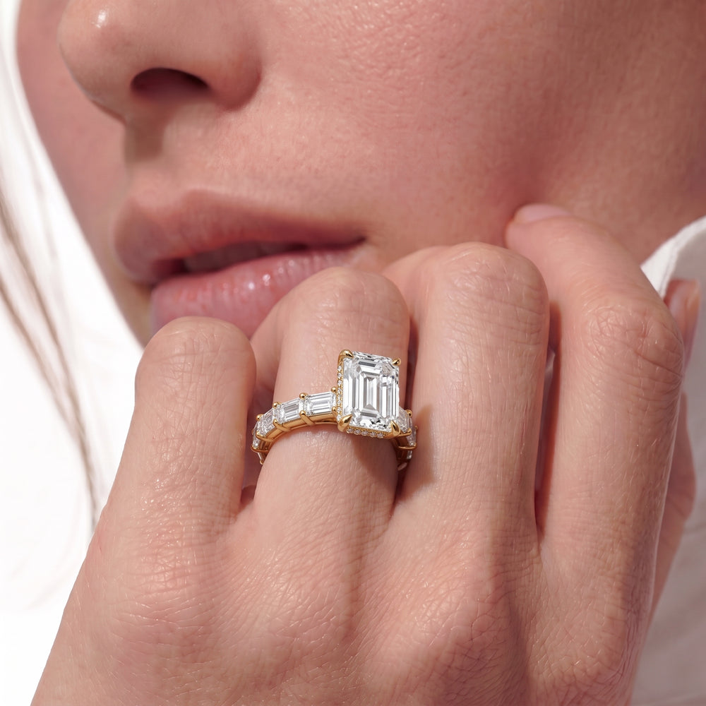 The Greta Ring with Emerald Cut Diamond in 14KT Platinum view 3
