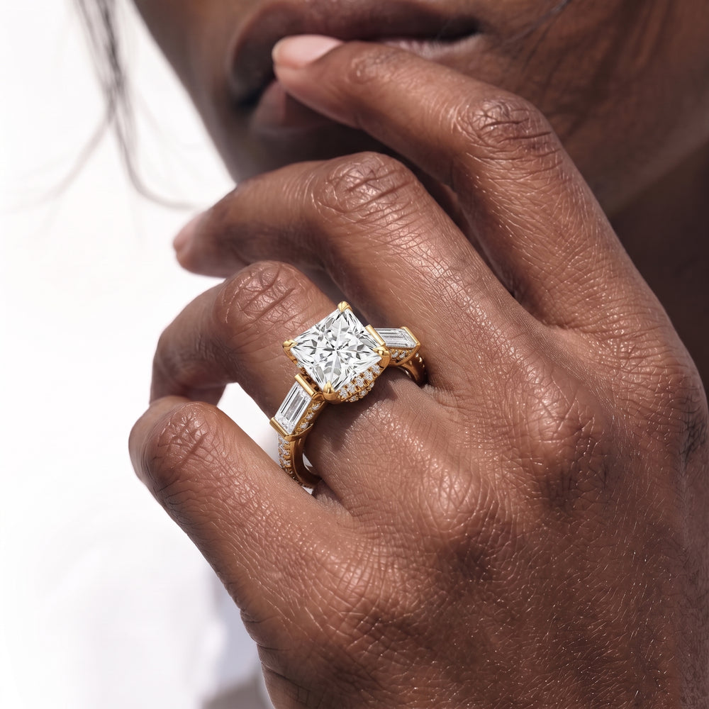 Princess Cut The Mora Ring with Lab Grown Diamond in 14KT Yellow Gold view 2
