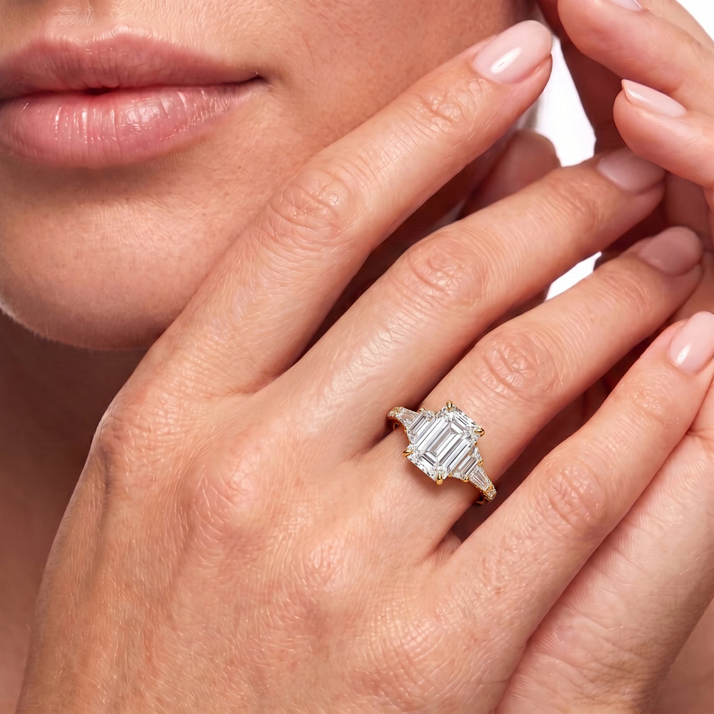 The Estelle Ring with Emerald Cut Diamond in 14KT Platinum view 3
