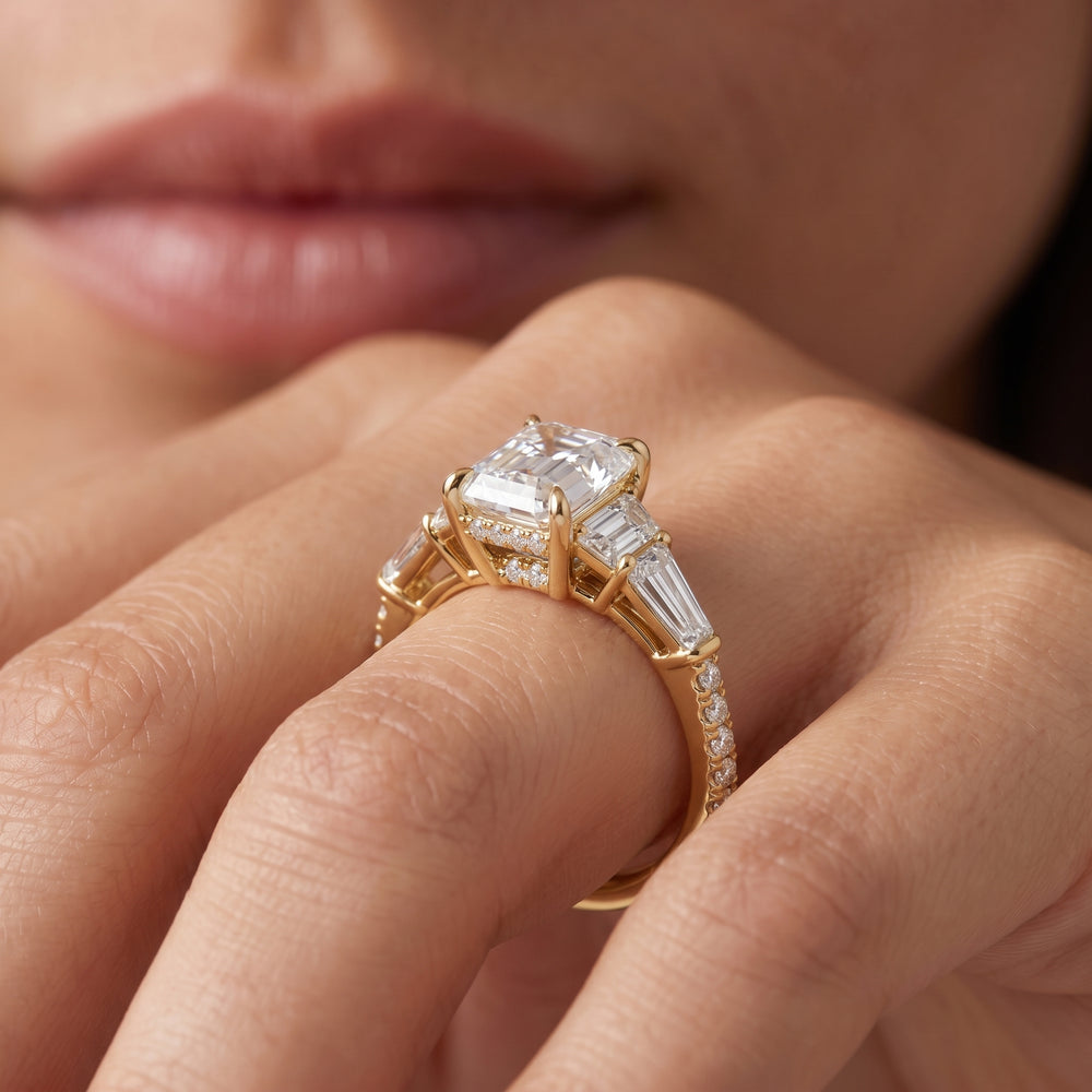 The Estelle Ring with Emerald Cut Diamond in 14KT Rose Gold view 2
