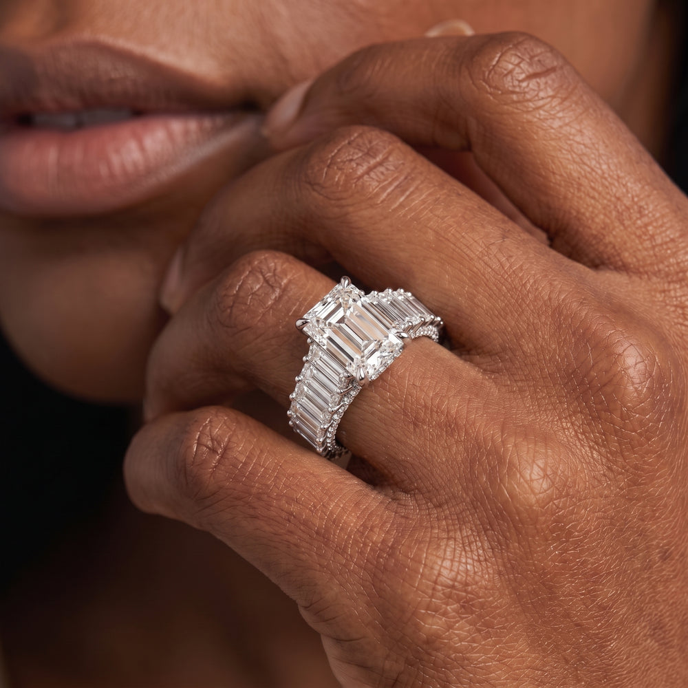 Emerald Cut The Lauren Ring with Lab Grown Diamond in 14KT Platinum view 4
