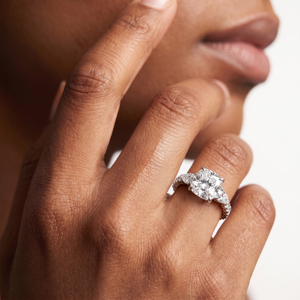 Arc Pear Engagement Ring with Elongated Cushion Cut Diamond in 14KT Platinum view 4
