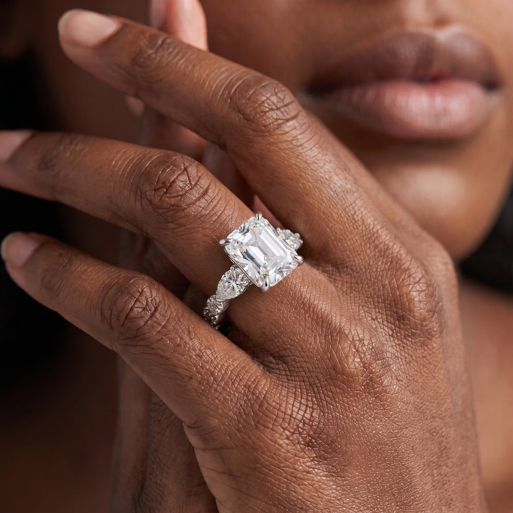 Arc Pear Engagement Ring with Elongated Cushion Cut Diamond in 14KT Platinum view 3
