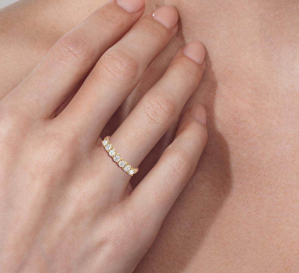 Seven Stone Round Brilliant Cut Diamond Ring (F/G SI+) with 18KT Yellow Gold / Natural / 1 Cut Diamond in 14KT Yellow Gold / Natural / 1 view 2
