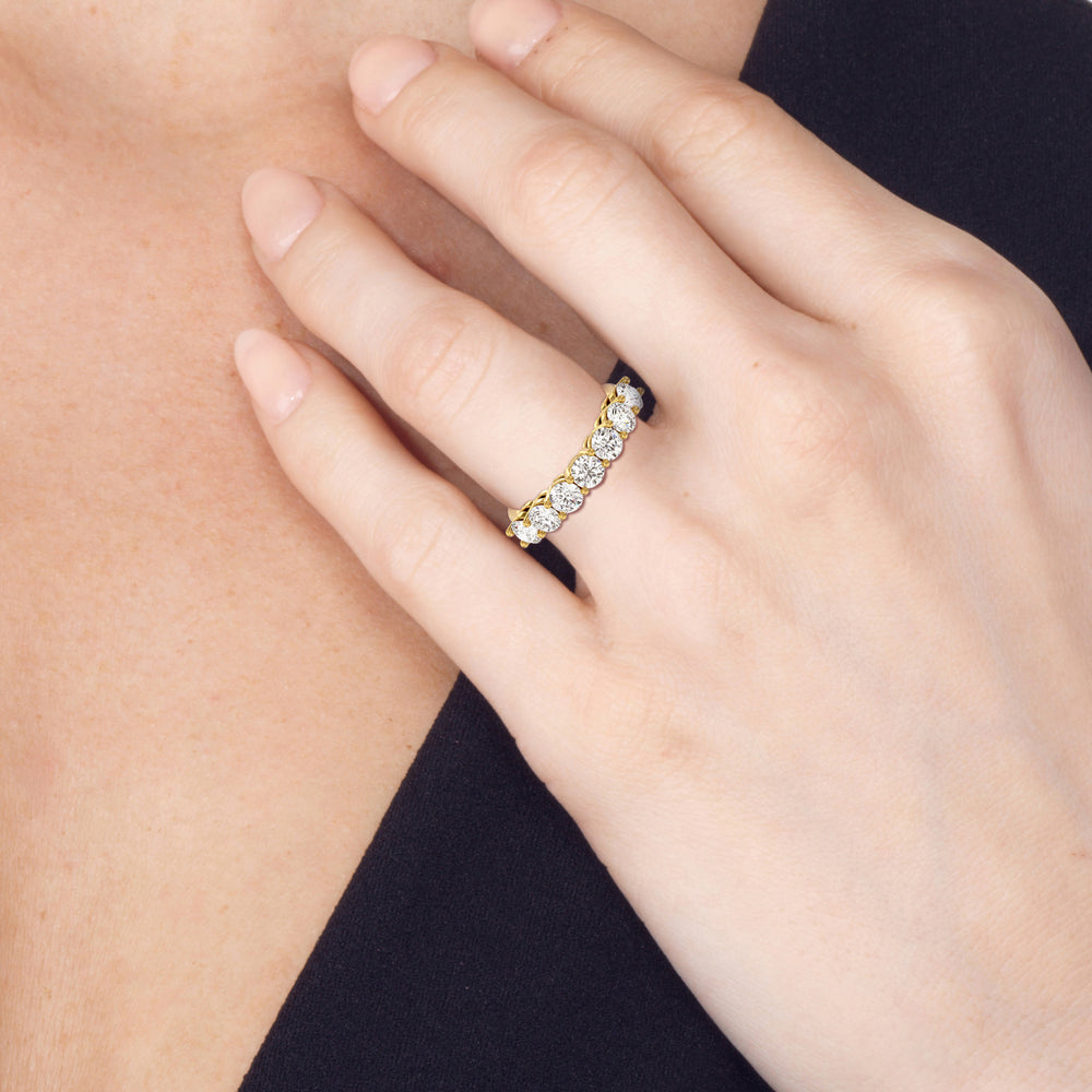 Seven Stone Round Brilliant Cut Diamond Ring (F/G SI+) with 18KT Yellow Gold / Natural / 2 Cut Diamond in 14KT Yellow Gold / Natural / 2 view 2
