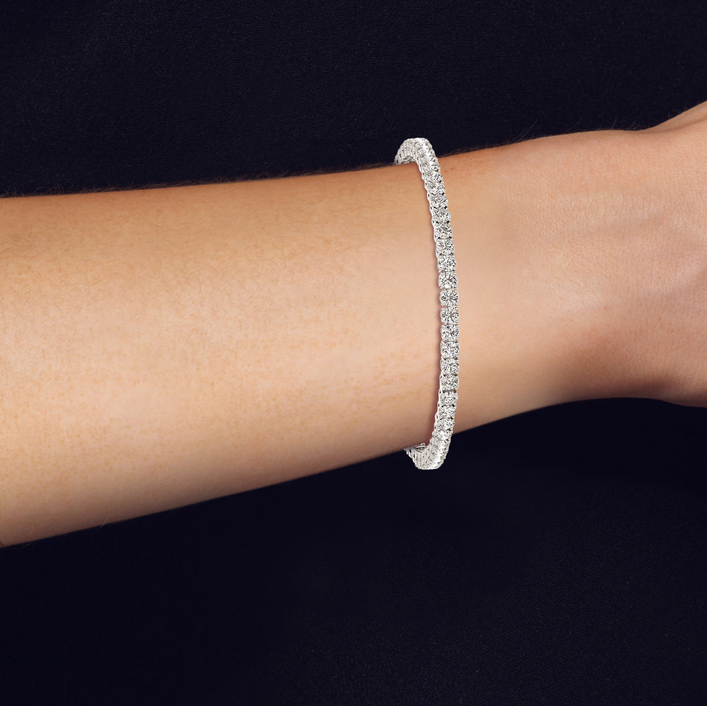 Four Prong Lab Diamond Tennis Bracelet with 6 Cut Diamond in 14KT White Gold view 5
