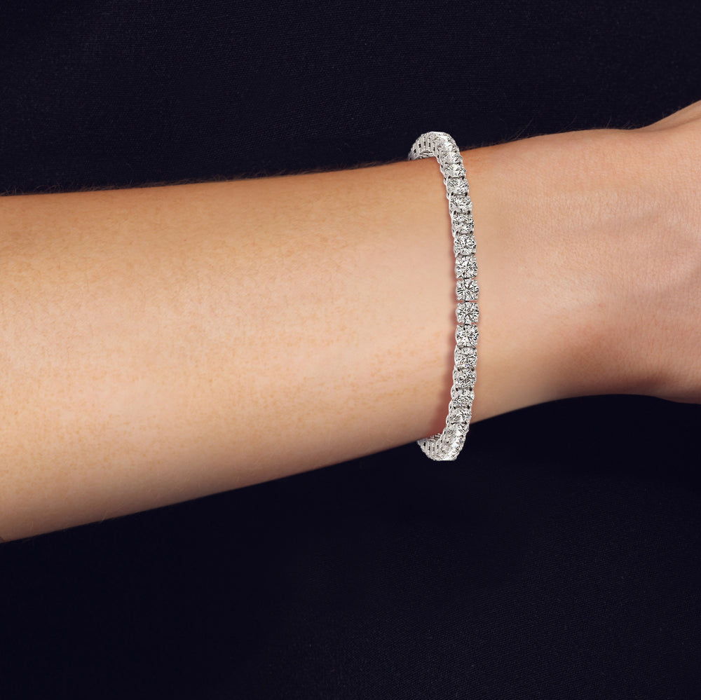 Model Wearing Four Prong Lab Diamond Tennis Bracelet view