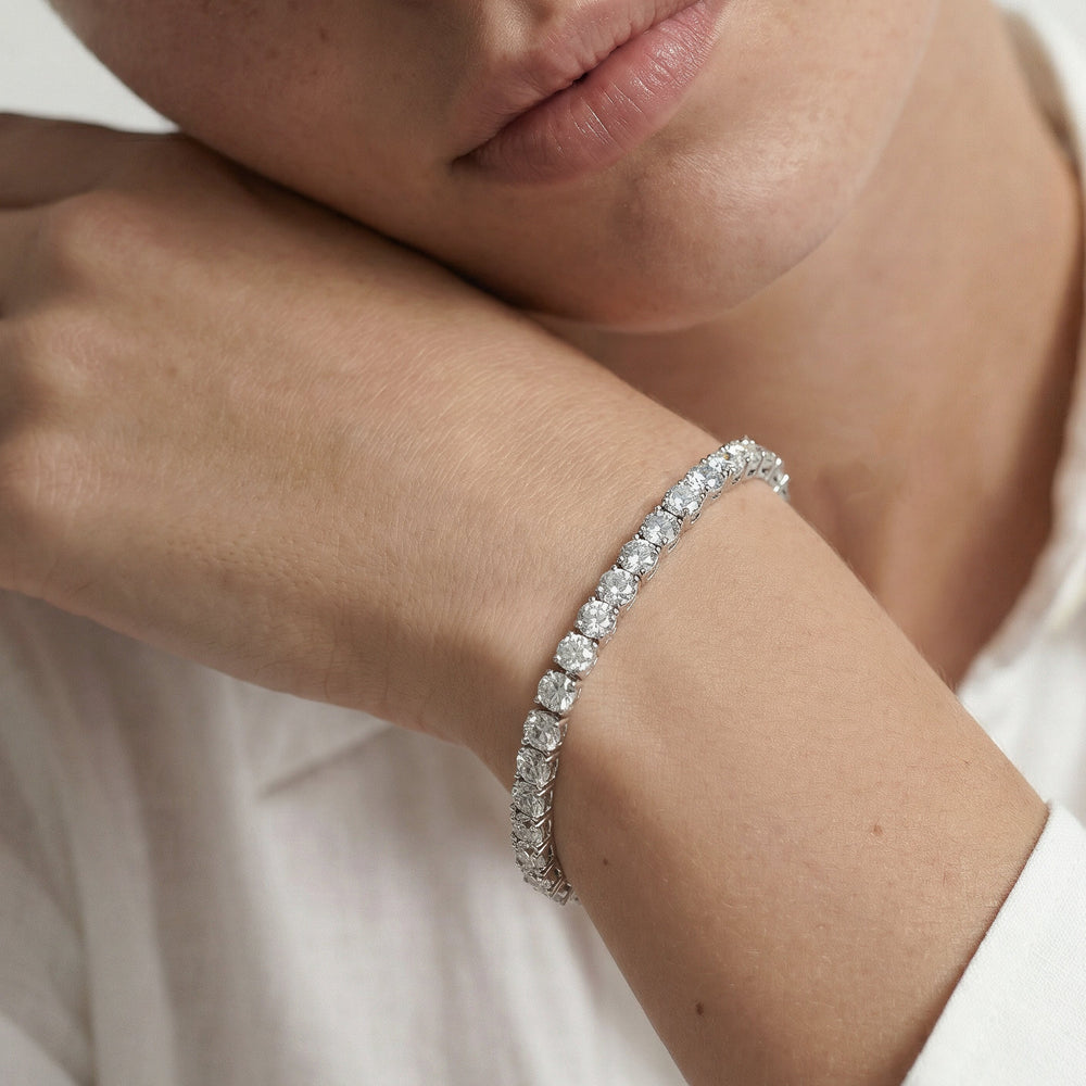 Four Prong Lab Diamond Tennis Bracelet with 9 Cut Diamond in 14KT White Gold view 3
