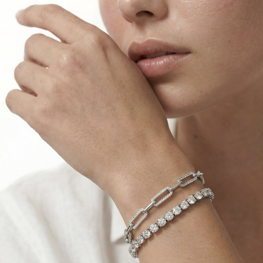 Four Prong Lab Diamond Tennis Bracelet with 9 Cut Diamond in 14KT White Gold view 4
