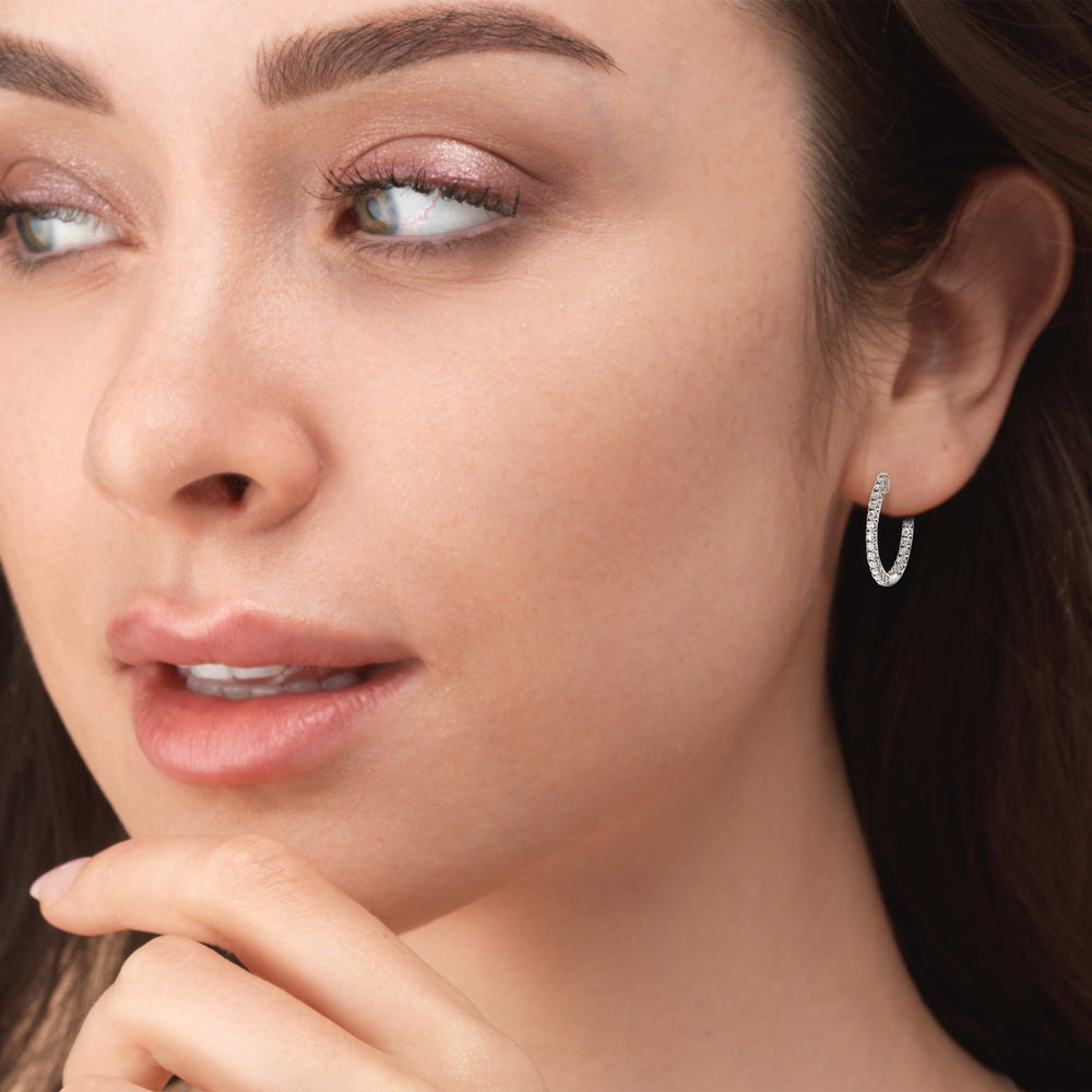 Inside Out Diamond Round Hoops with 14KT Yellow Gold / Natural / 1 Cut Diamond in 14KT Yellow Gold / Natural / 1 view 2
