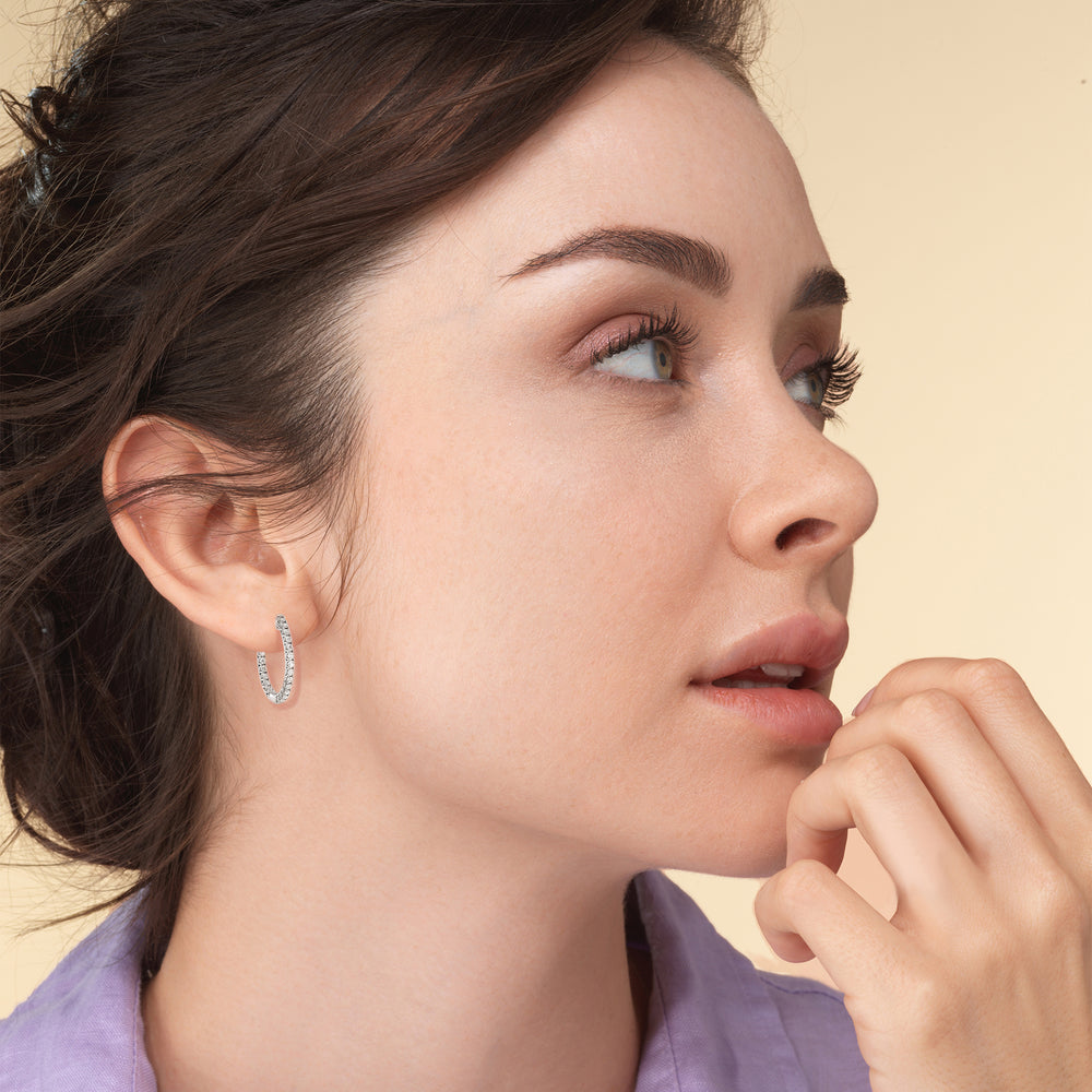 Inside Out Diamond Round Hoops with 14KT Yellow Gold / Natural / 1 1/2 Cut Diamond in 14KT Yellow Gold / Natural / 1 1/2 view 3
