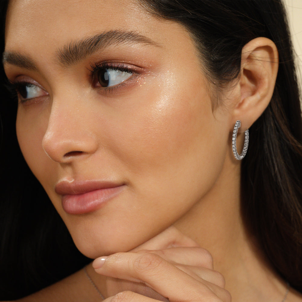 Inside Out Diamond Round Hoops with 14KT Rose Gold / Natural / 2 Cut Diamond in 14KT Rose Gold / Natural / 2 view 2

