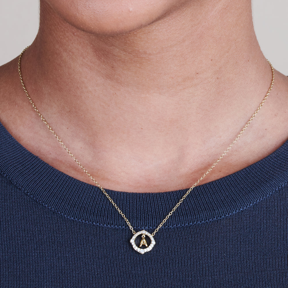 Model Wearing Signature Letter A Necklace view