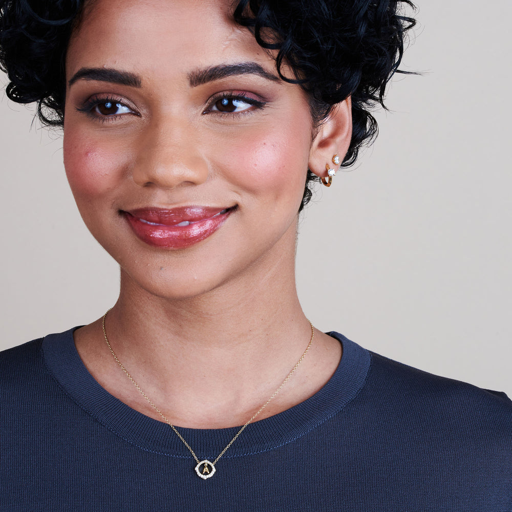 Model Wearing Signature Letter A Necklace view