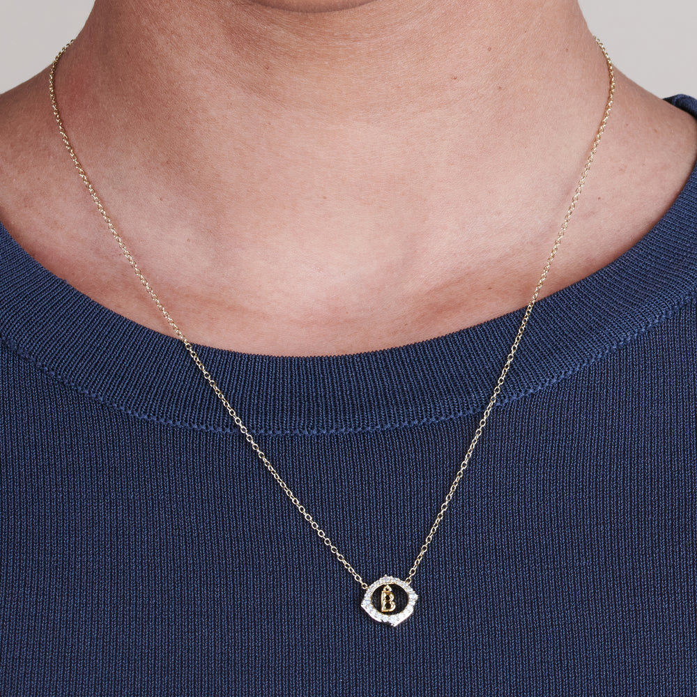Model Wearing Signature Letter B Necklace view