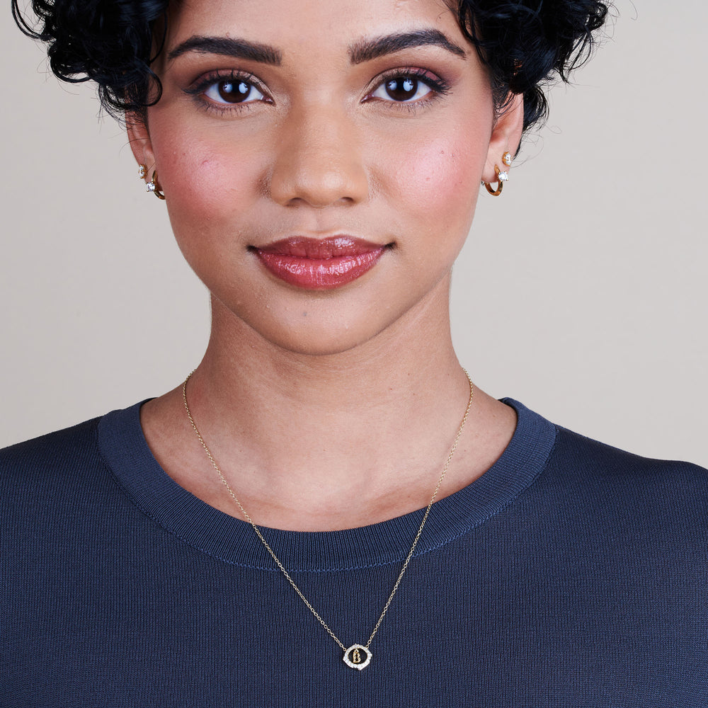 Model Wearing Signature Letter B Necklace view