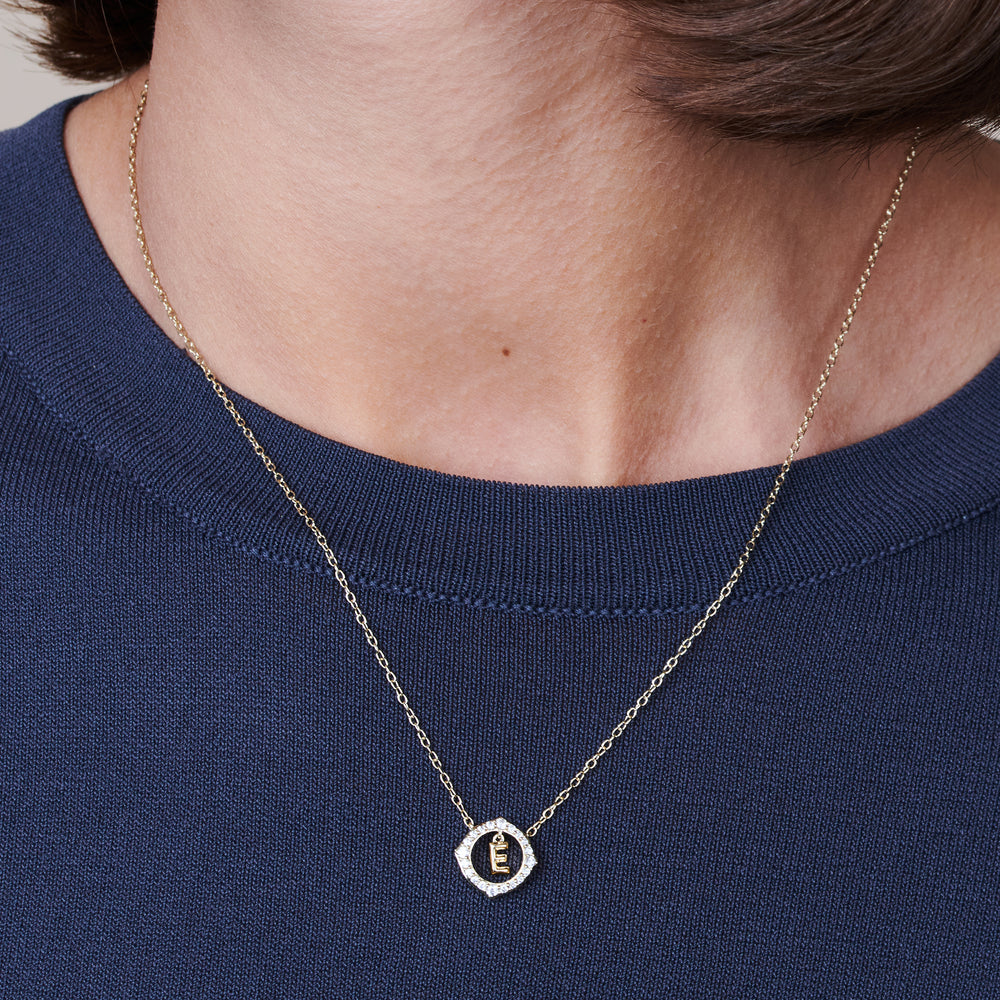 Model Wearing Signature Letter E Necklace view