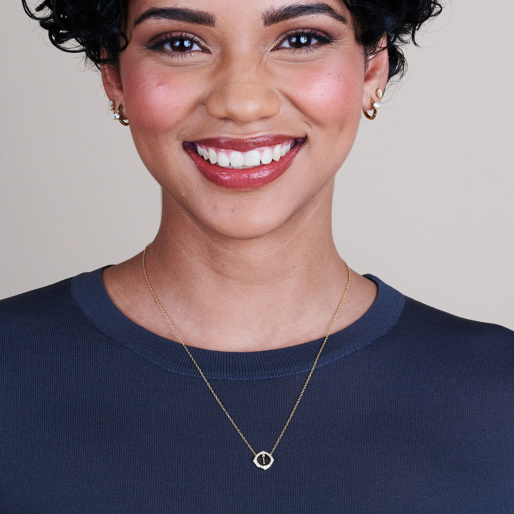 Model Wearing Signature Letter I Necklace view