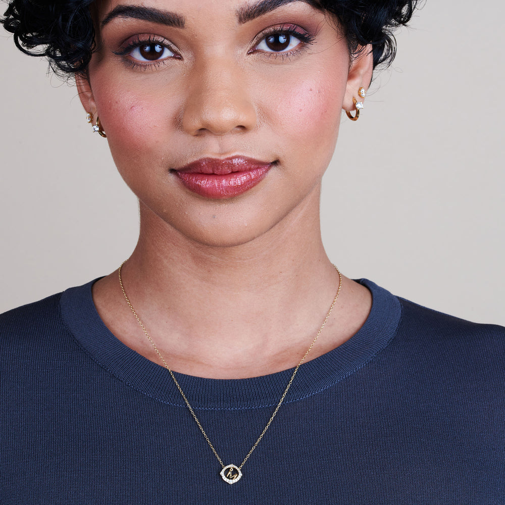 Model Wearing Signature Letter M Necklace view