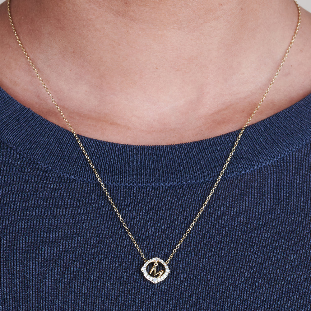 Model Wearing Signature Letter M Necklace view